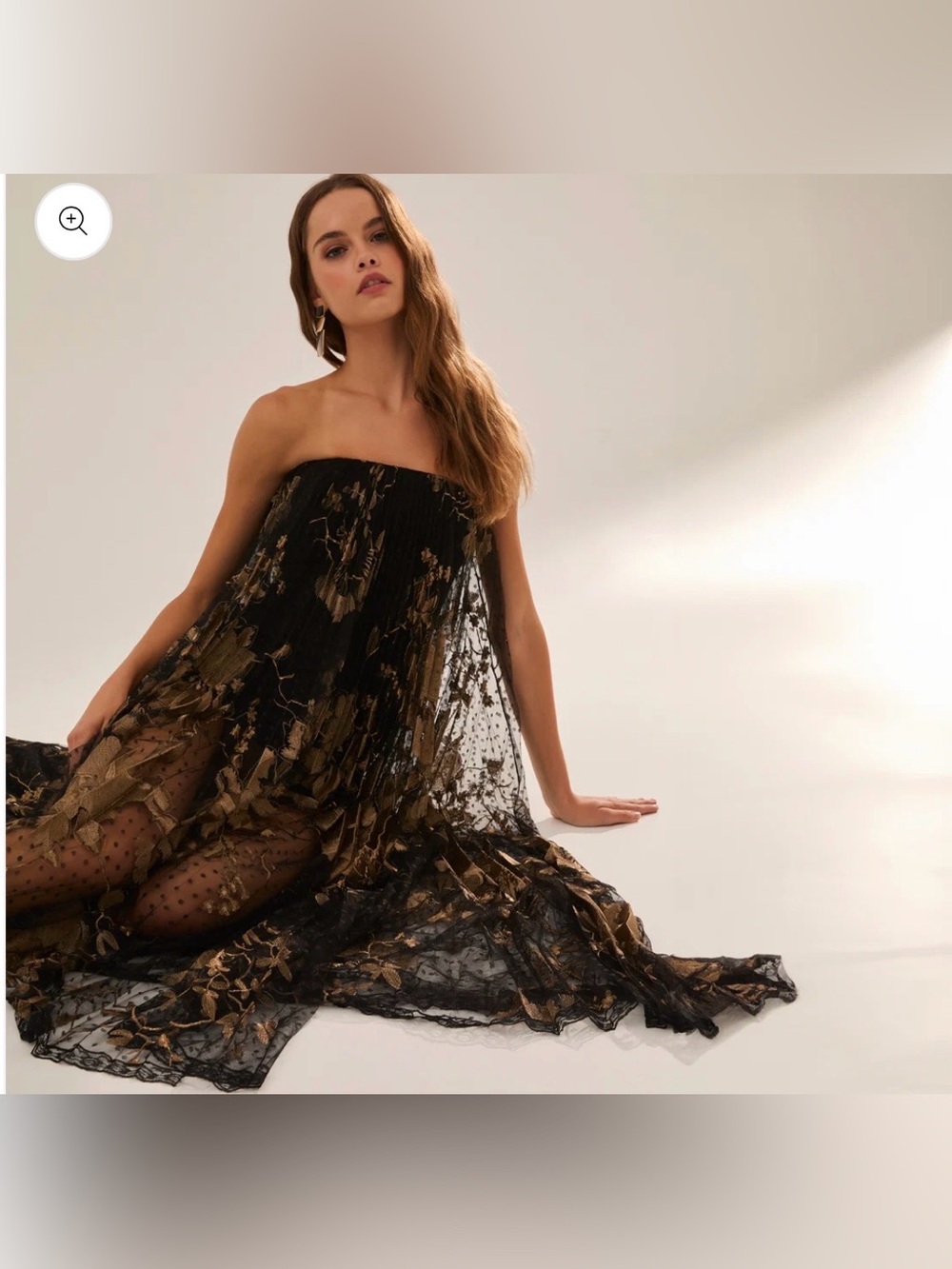 Helsi Delphine Metallic Floral Pleated Strapless Gown Black Gold Medium NWT - Picture 9 of 15